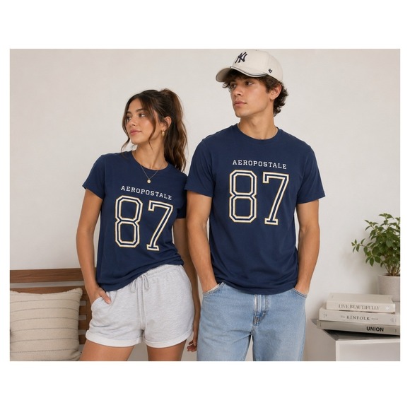 Other - NWT Aeropostale 87 Graphic T-Shirt Men's Size S Navy Blue Short Sleeve Tee